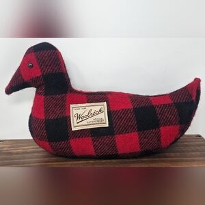 Vintage Woolrich 12" Red/black Plaid Striped Duck Pillow Doorstop EUC